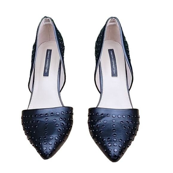 French Connection Womens Leather Ellis Studded D'Orsay Dress Pump Black Size 9 - Picture 7 of 12